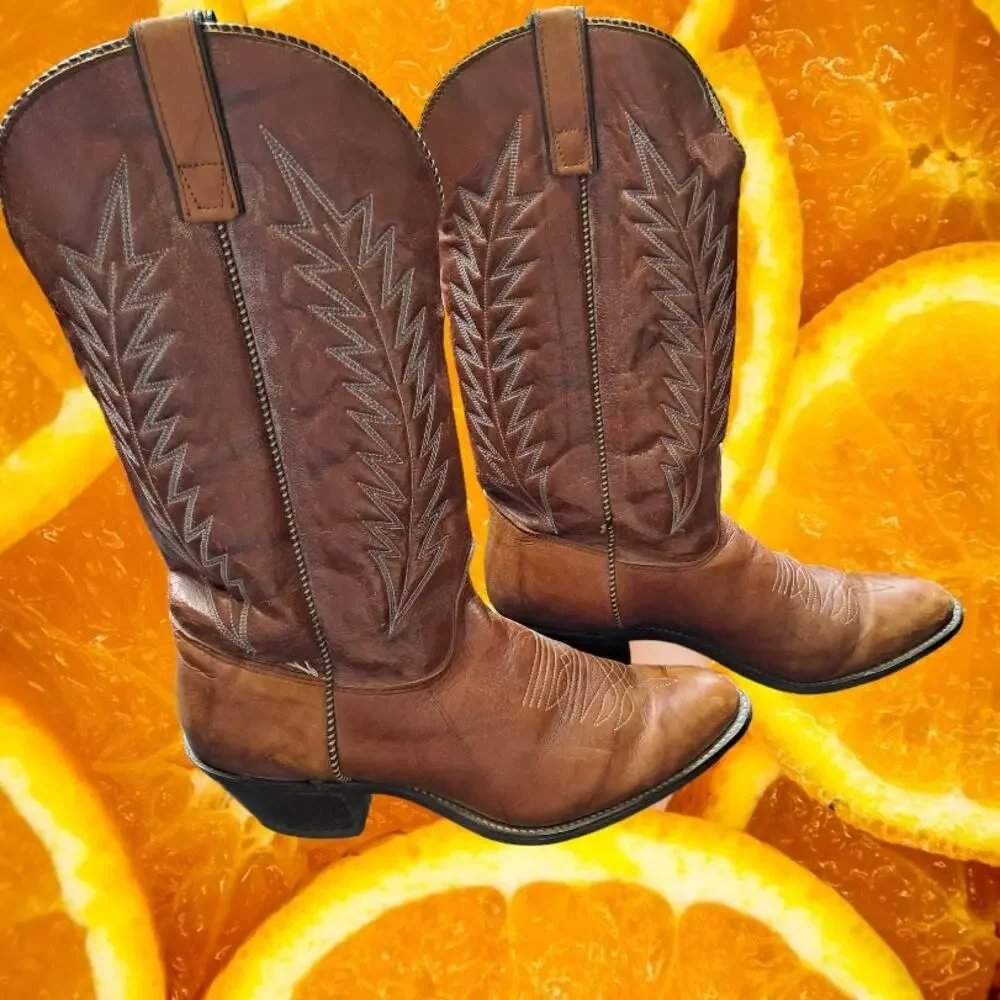 Texas USA Made Cowboy Boots Tan with Design‎ Size 10M